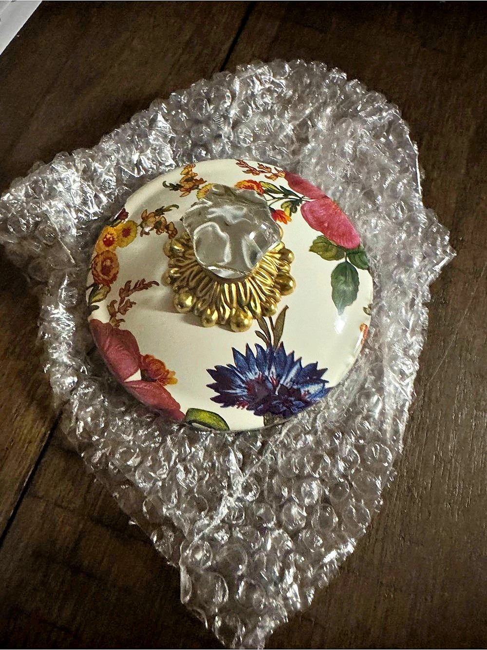 Mackenzie-Childs White Flower Market Canister Lid Floral Decorative